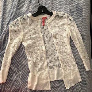 Charlotte Tarantola White “Lacy” Sweater/Cardigan with Gem Buttons XS